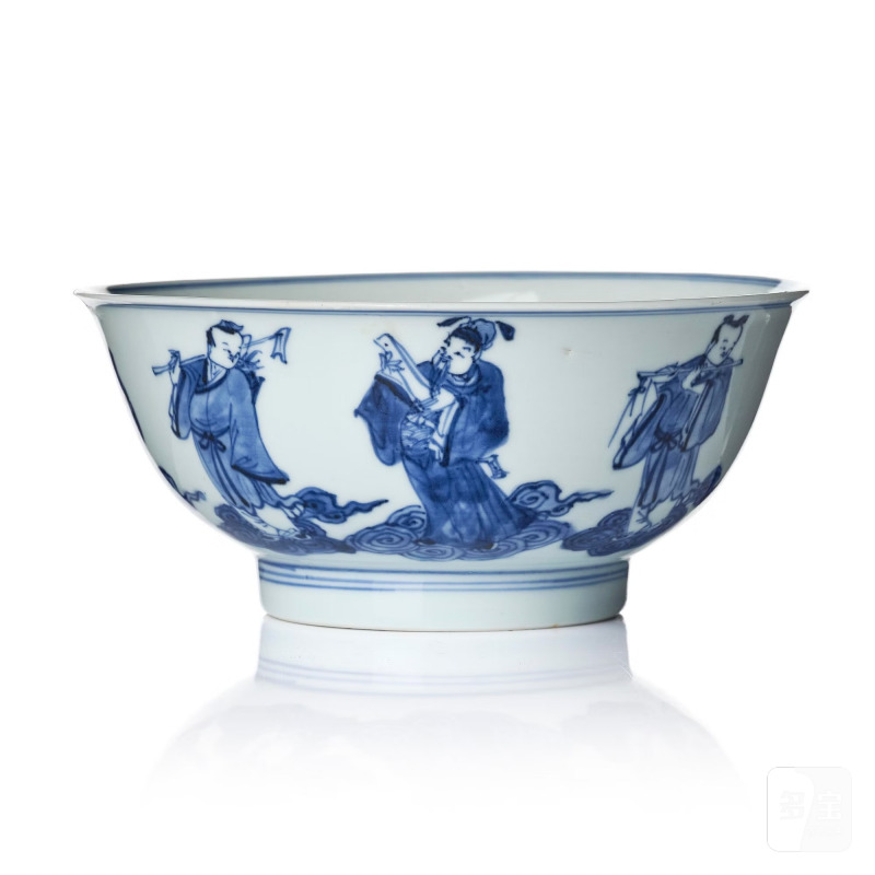 A blue and white 'Immortals' bowl,